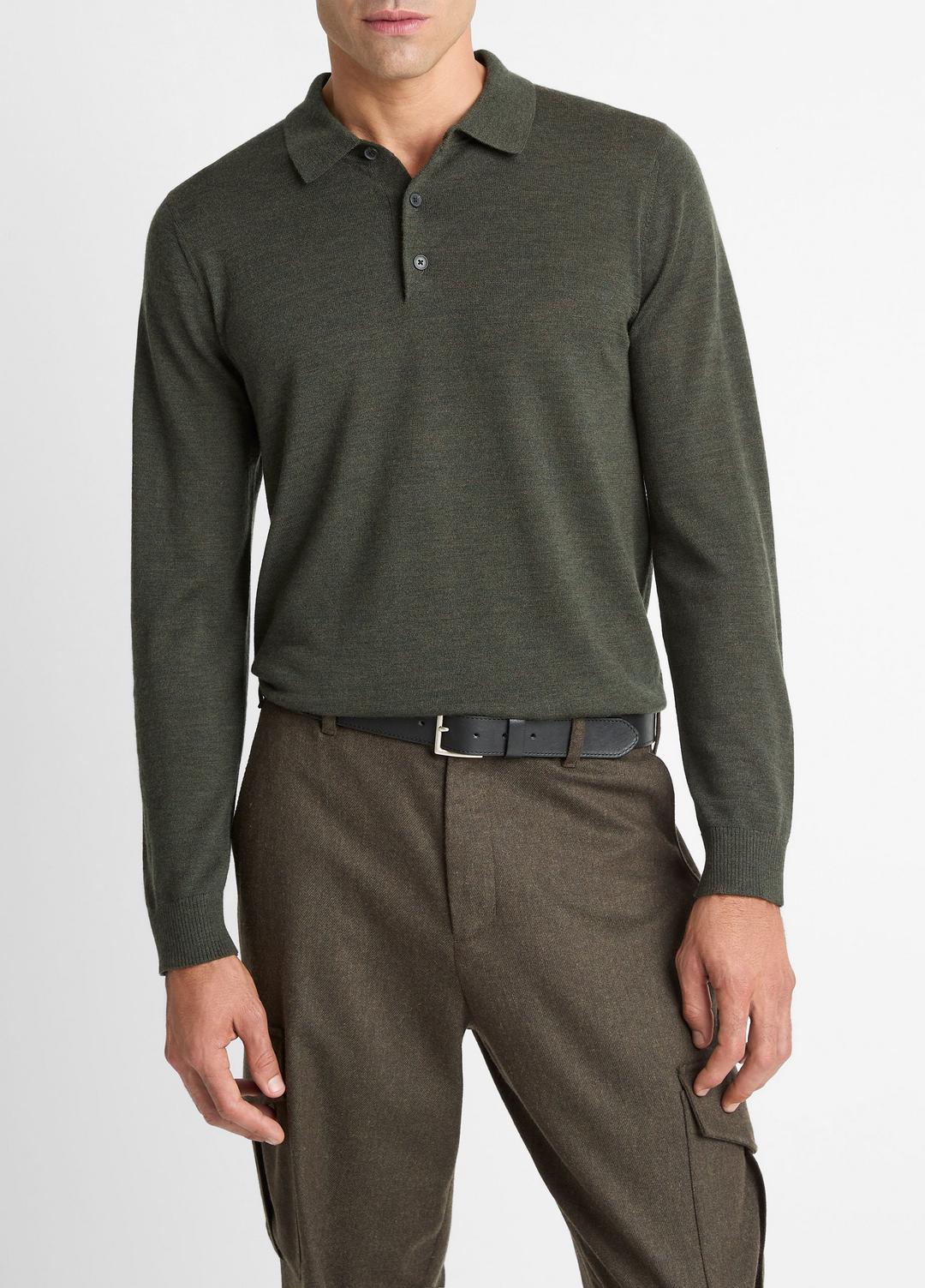 Wool Polo Sweater in Sweaters - DARK LEAF