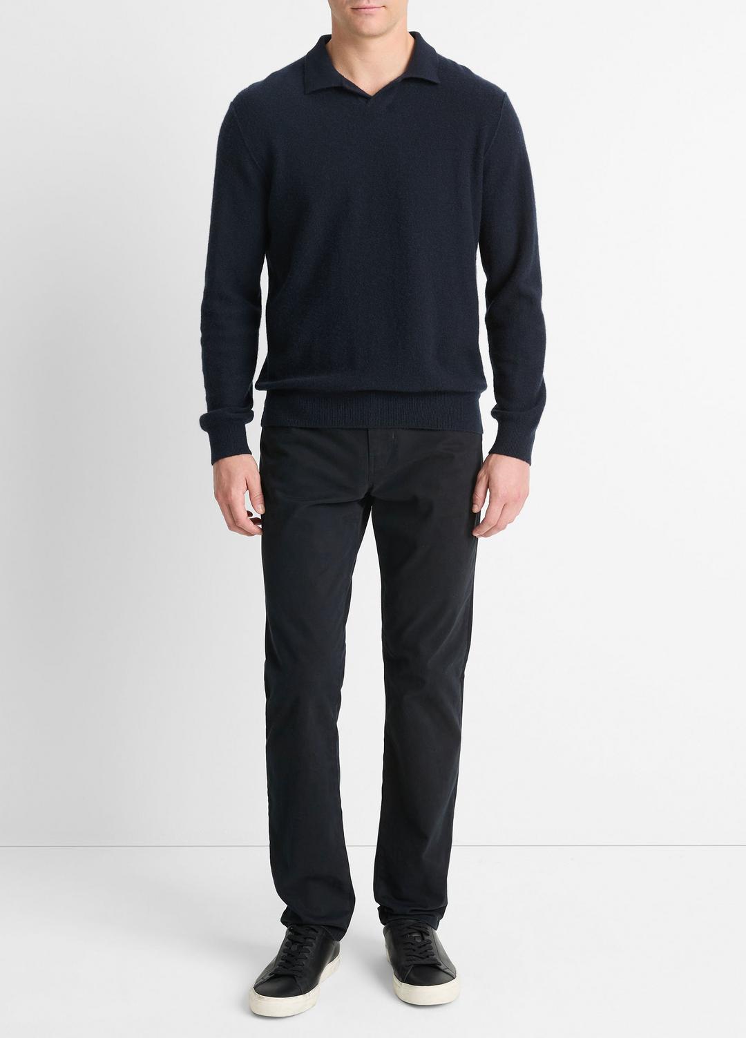 Plush Cashmere Johnny-Collar Polo in Sweaters - COASTAL BLUE