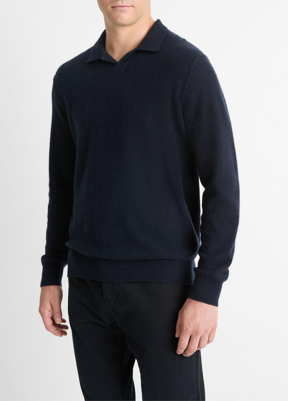 Plush Cashmere Johnny-Collar Polo in Sweaters - COASTAL BLUE