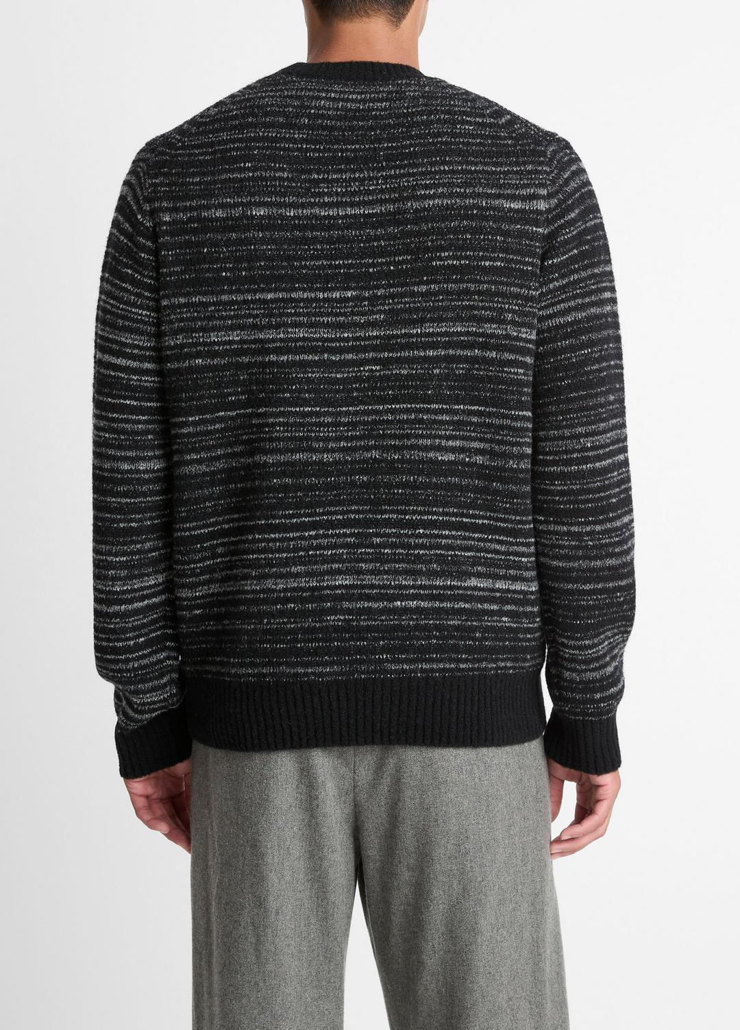 Marled Stripe Merino Wool-Blend Sweater in Crew Neck - BLACK/MEDIUM HEATHER GREY
