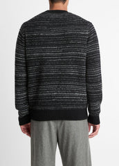 Marled Stripe Merino Wool-Blend Sweater in Crew Neck - BLACK/MEDIUM HEATHER GREY
