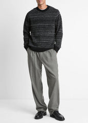Marled Stripe Merino Wool-Blend Sweater in Crew Neck - BLACK/MEDIUM HEATHER GREY