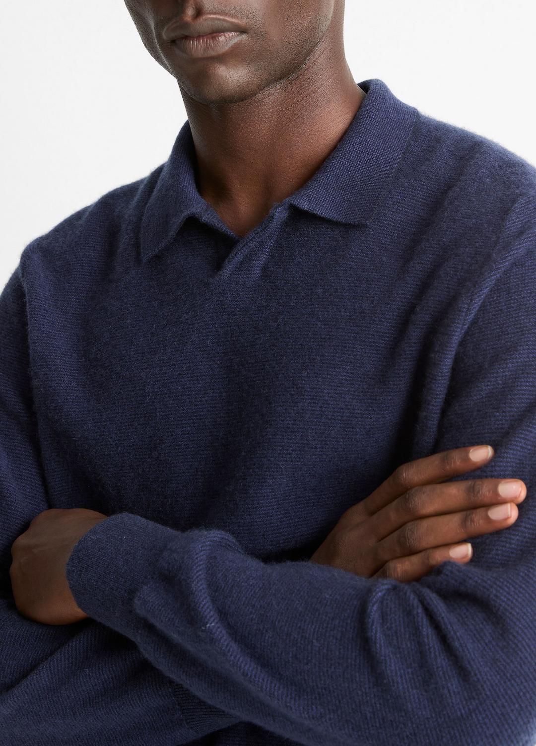 Feed Stripe Plush Cashmere Johnny-Collar Sweater in Cashmere - COASTAL BLUE/DARK SAPPHIRE