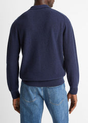 Feed Stripe Plush Cashmere Johnny-Collar Sweater in Cashmere - COASTAL BLUE/DARK SAPPHIRE