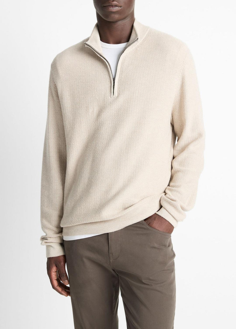 Geo-Jacquard Wool-Blend Quarter-Zip Sweater in Quarter Zip - BRITISH KHAKI/CLASSIC CREAM