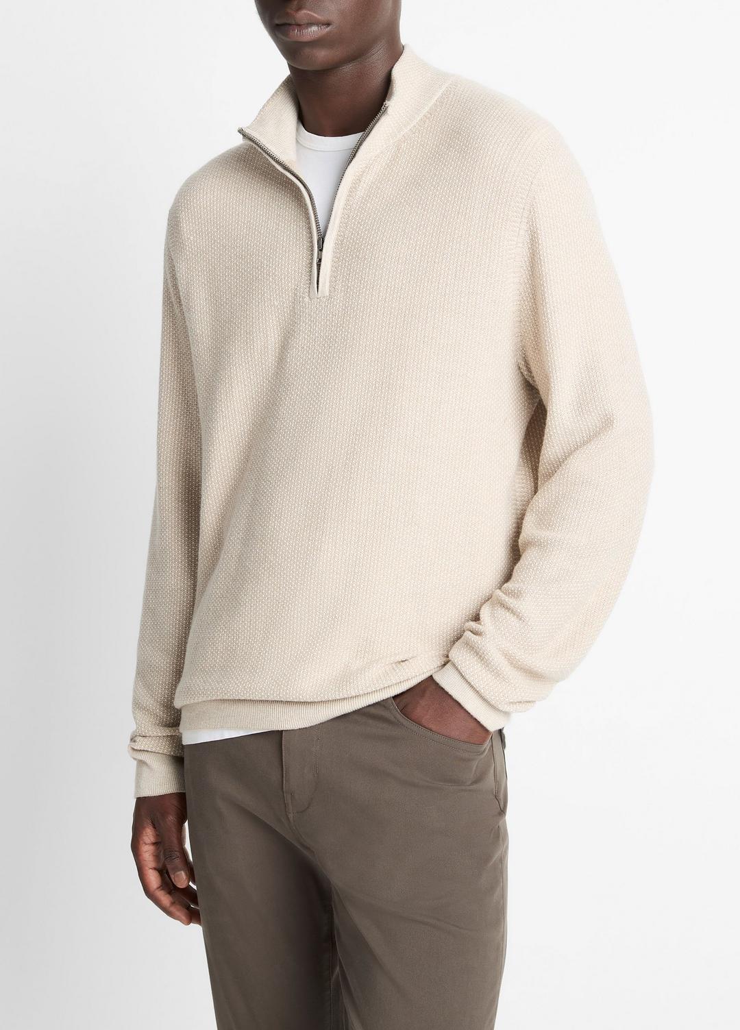 Geo-Jacquard Wool-Blend Quarter-Zip Sweater in Quarter Zip - BRITISH KHAKI/CLASSIC CREAM