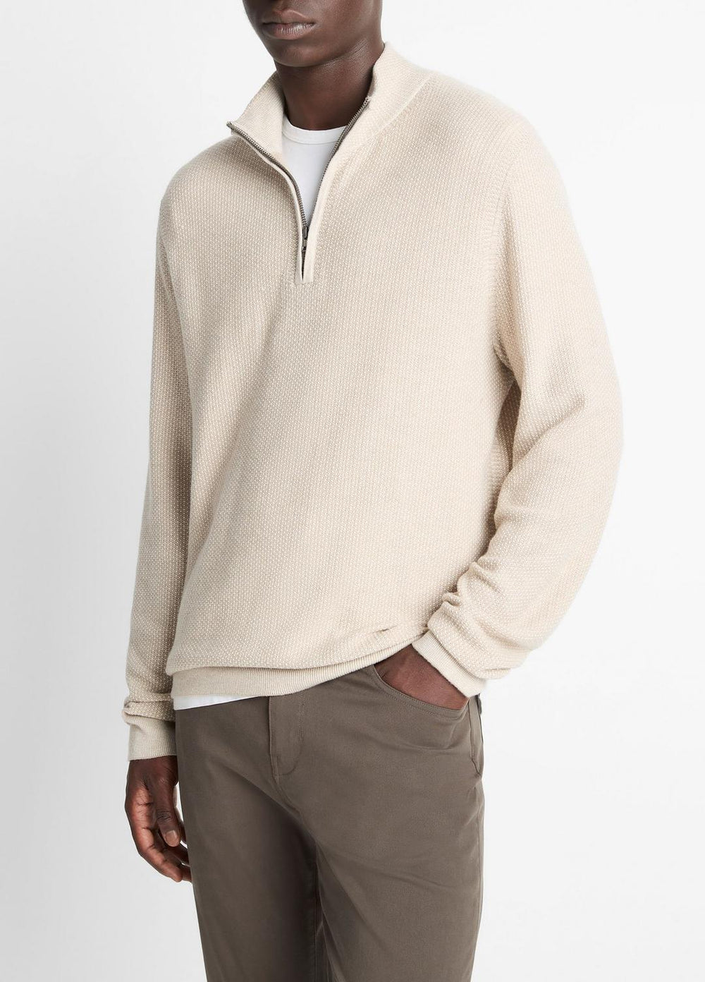 Geo-Jacquard Wool-Blend Quarter-Zip Sweater in Quarter Zip - BRITISH KHAKI/CLASSIC CREAM