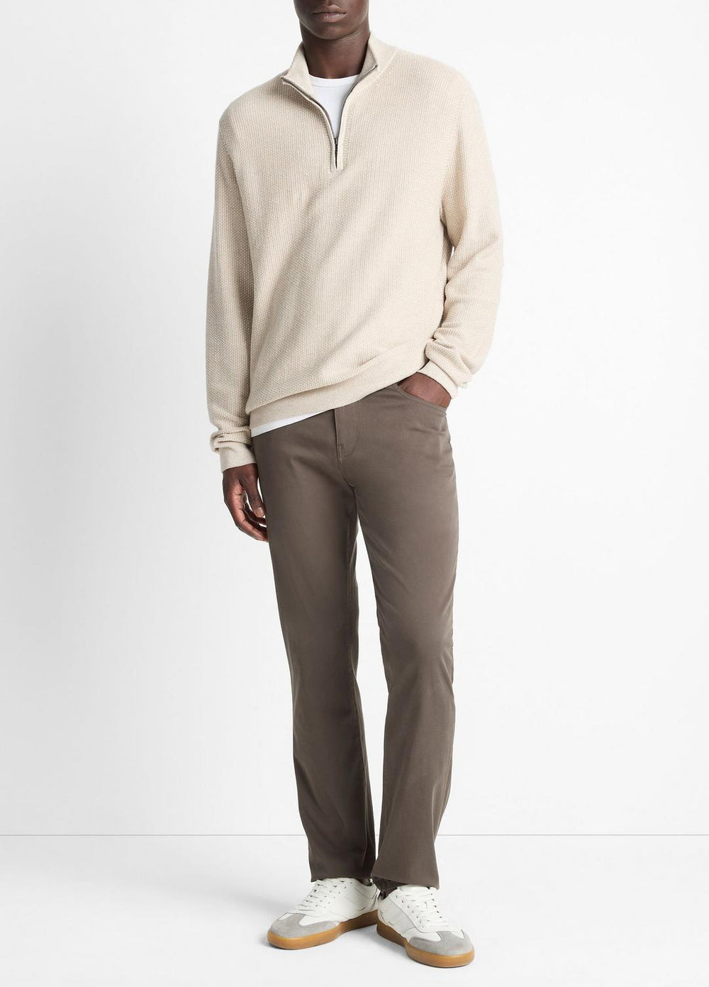 Geo-Jacquard Wool-Blend Quarter-Zip Sweater in Quarter Zip - BRITISH KHAKI/CLASSIC CREAM