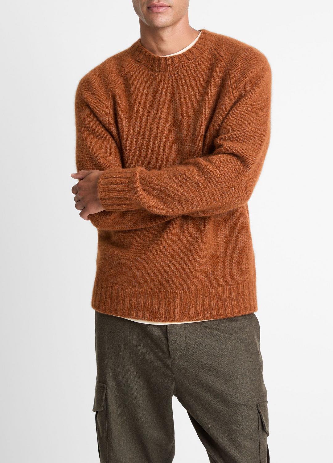 Donegal Cashmere Raglan-Sleeve Sweater in Crew Neck - DARK BURNT ORANGE