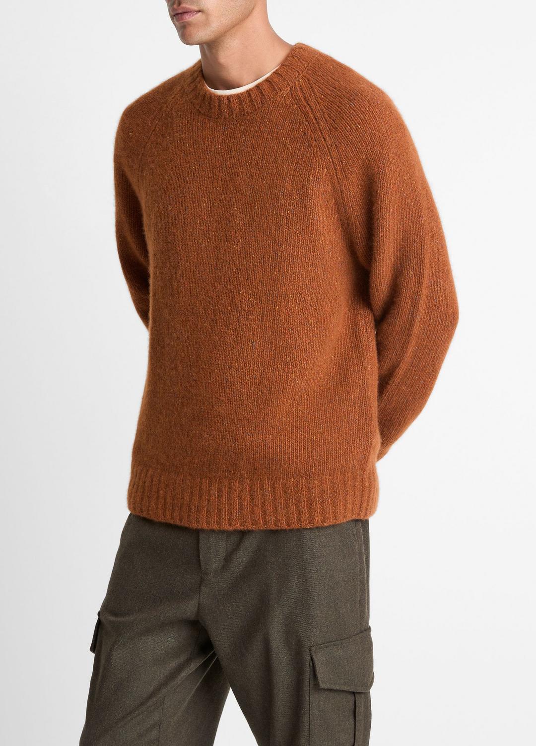 Donegal Cashmere Raglan-Sleeve Sweater in Crew Neck - DARK BURNT ORANGE