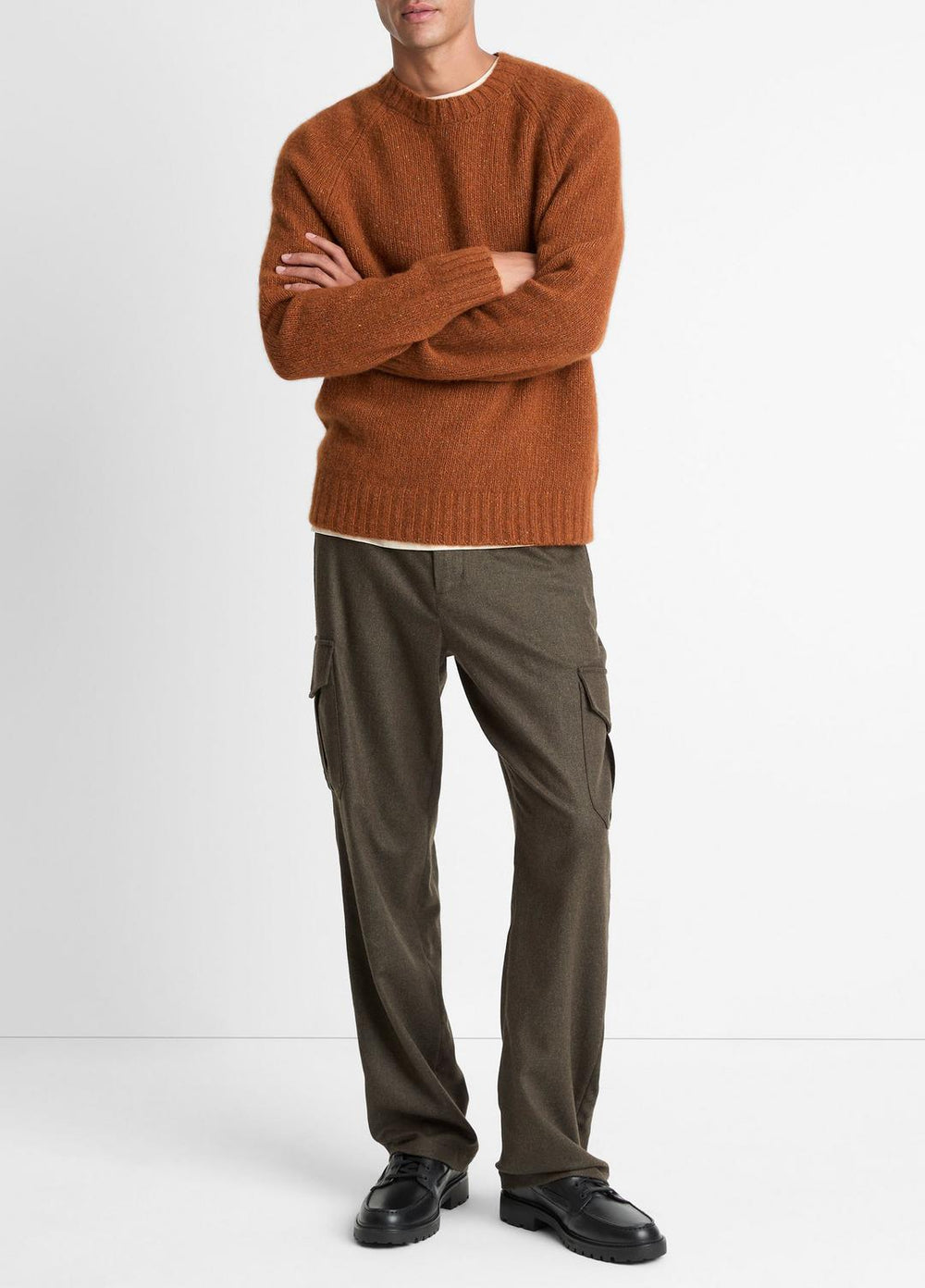 Donegal Cashmere Raglan-Sleeve Sweater in Crew Neck - DARK BURNT ORANGE
