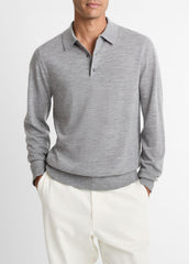 Wool Polo Sweater in Sweaters - HEATHER GREY