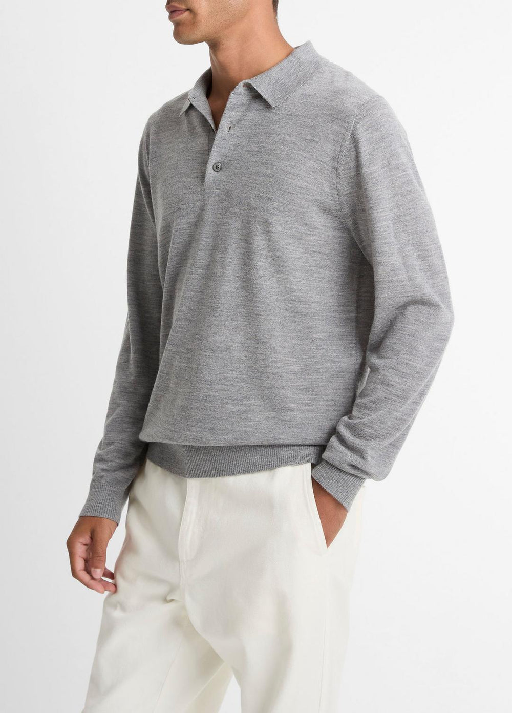 Wool Polo Sweater in Sweaters - HEATHER GREY