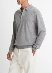 Wool Polo Sweater in Sweaters - HEATHER GREY