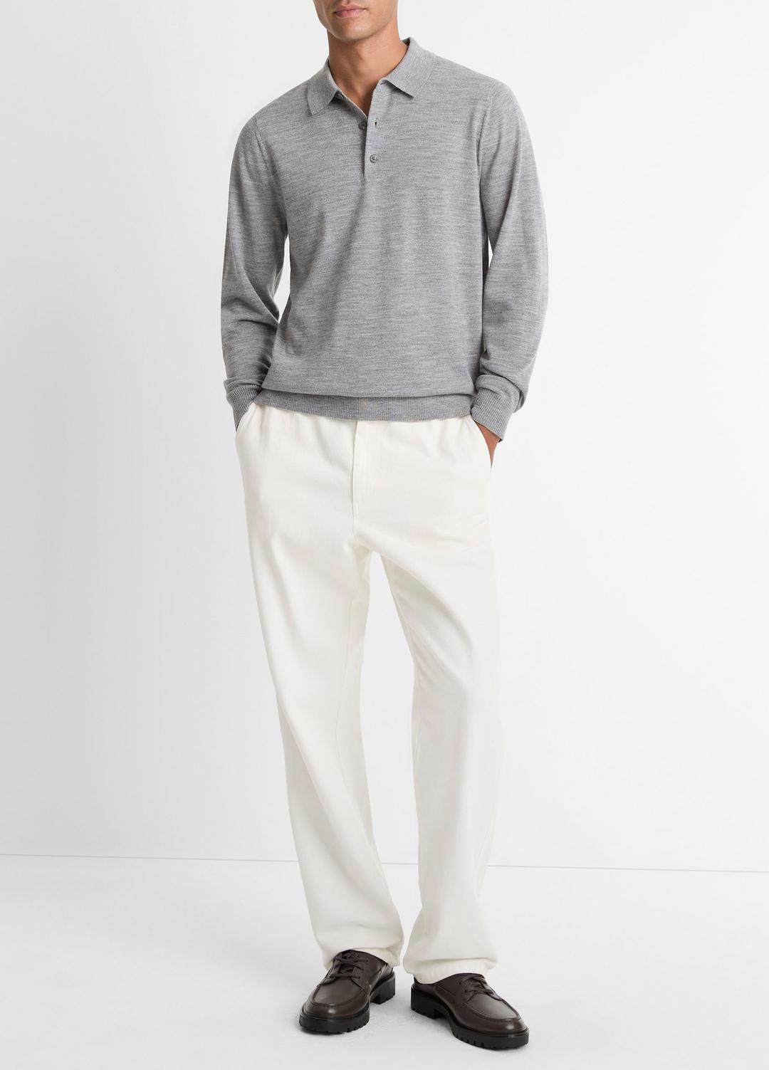 Wool Polo Sweater in Sweaters - HEATHER GREY