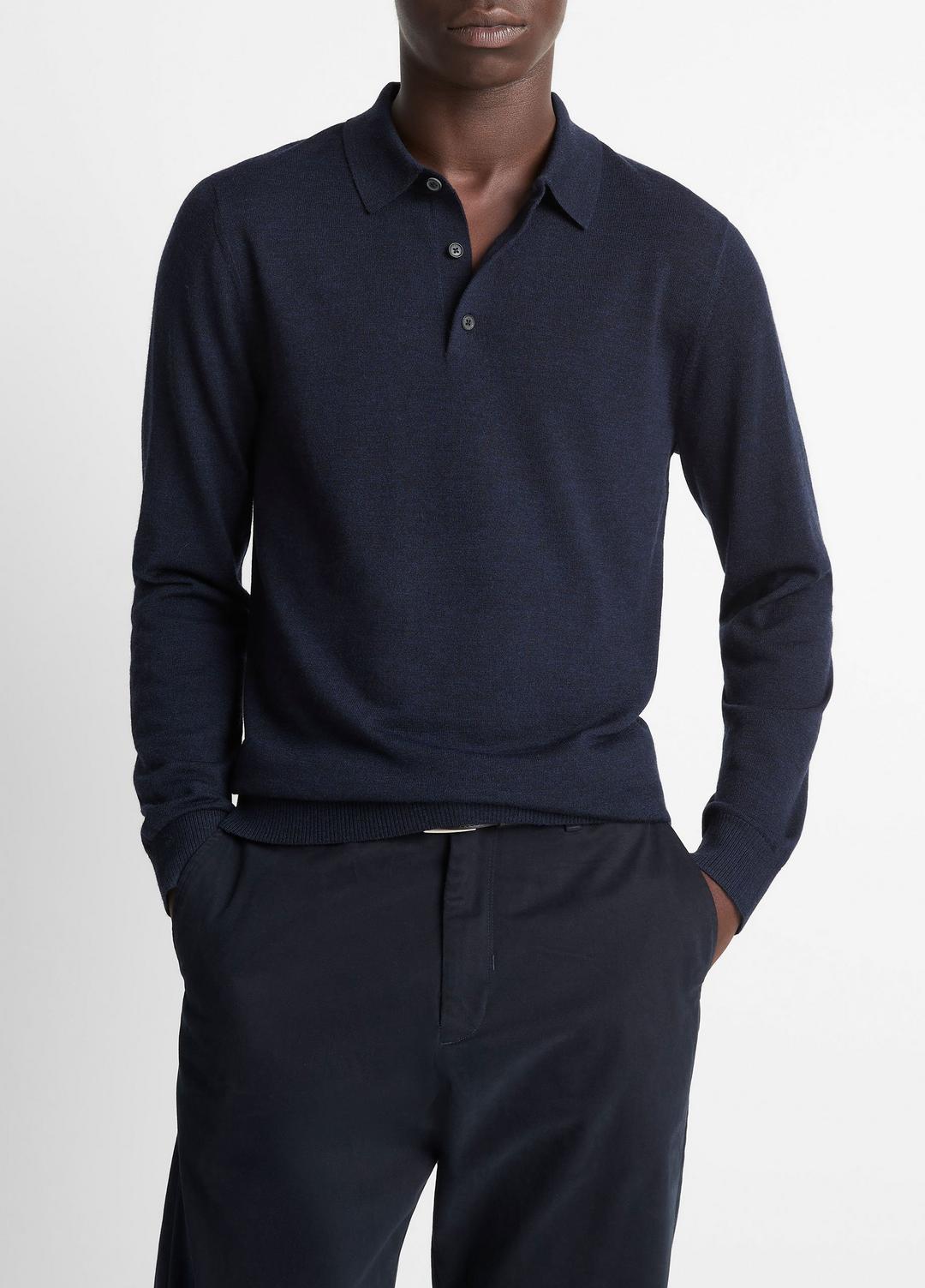Wool Polo Sweater in Sweaters - COASTAL BLUE