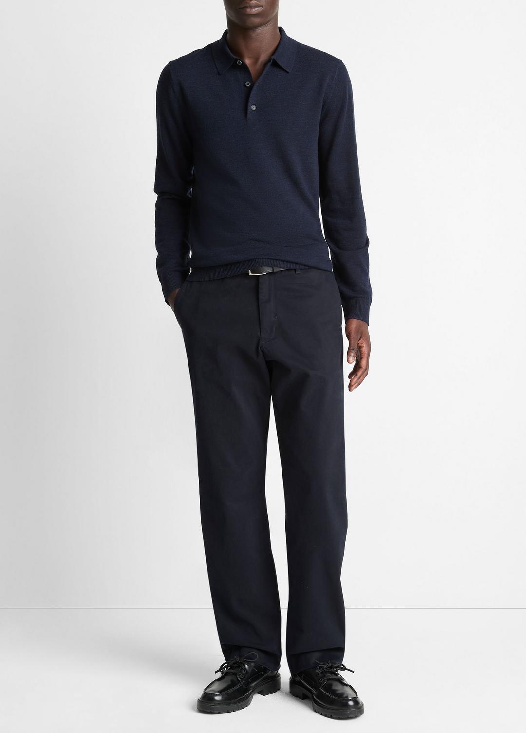 Wool Polo Sweater in Sweaters - COASTAL BLUE
