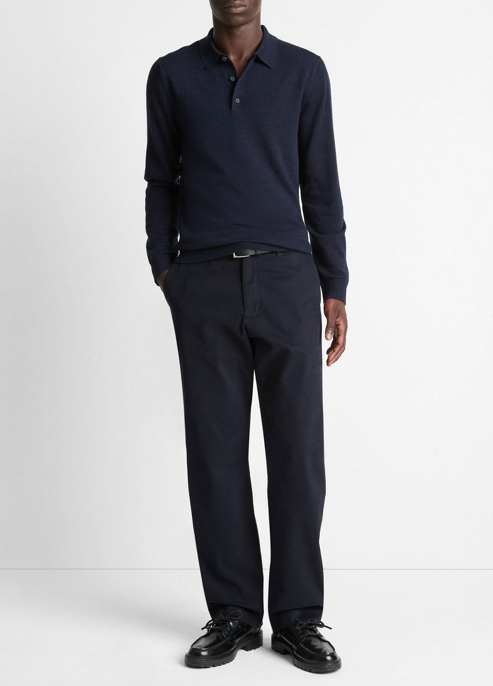 Wool Polo Sweater in Sweaters - COASTAL BLUE