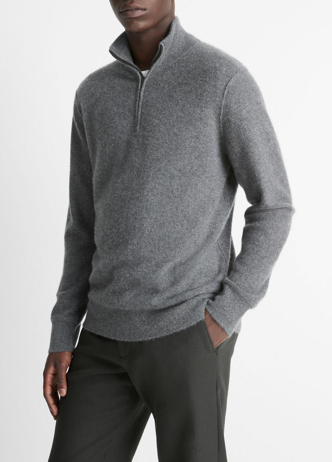 Plush Cashmere Quarter-Zip Sweater in Quarter Zip - MEDIUM HEATHER GREY