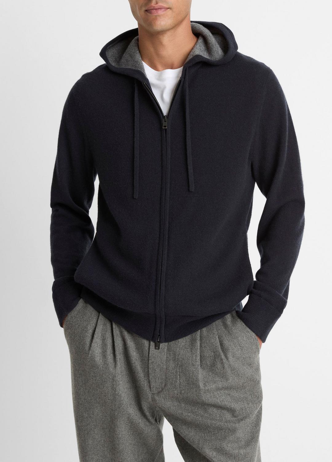 Cashmere Zip-Front Hoodie in Cashmere - COASTAL BLUE/MEDIUM HEATHER GREY