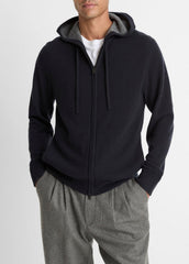 Cashmere Zip-Front Hoodie in Cashmere - COASTAL BLUE/MEDIUM HEATHER GREY