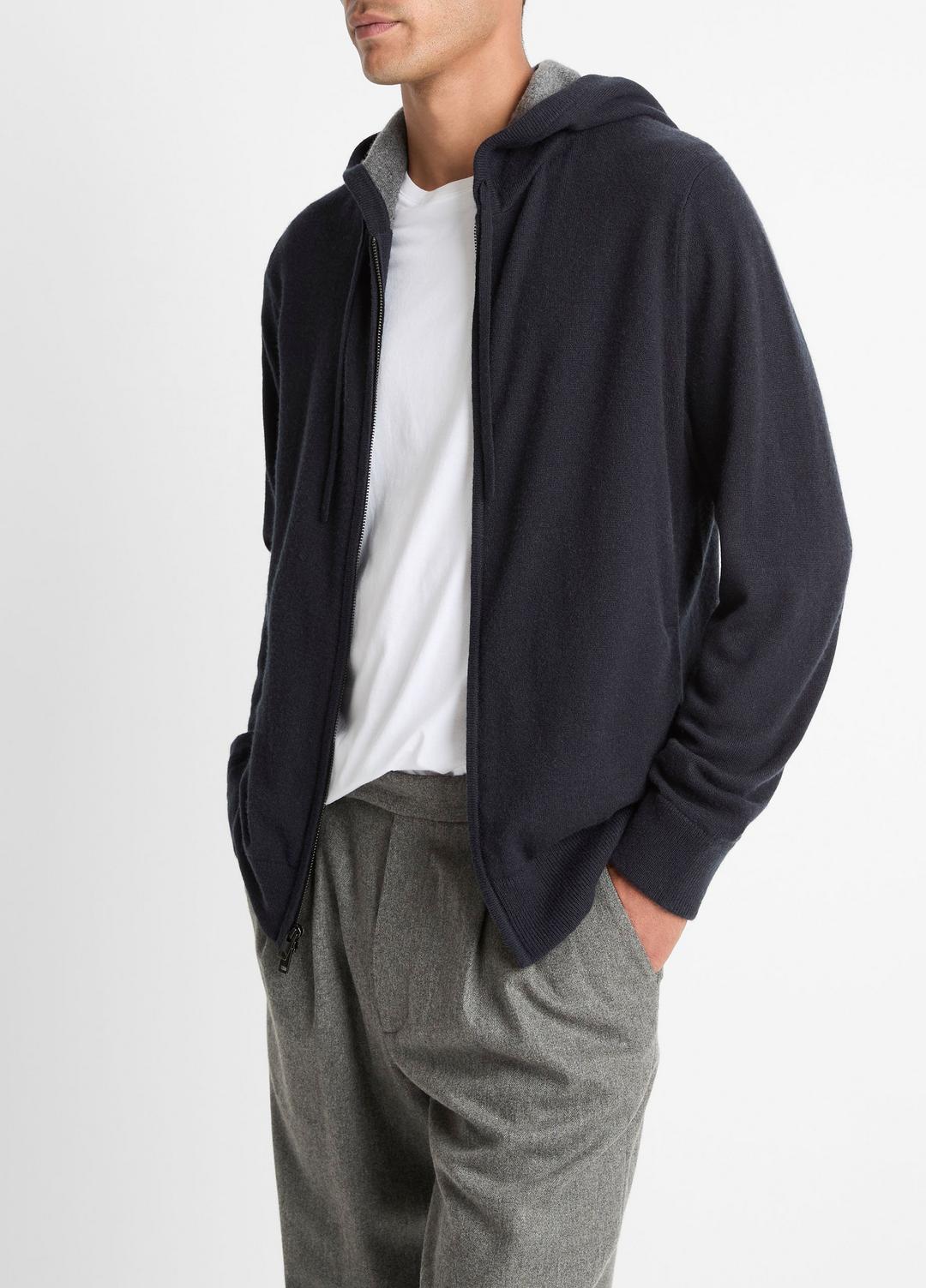 Cashmere Zip-Front Hoodie in Cashmere - COASTAL BLUE/MEDIUM HEATHER GREY