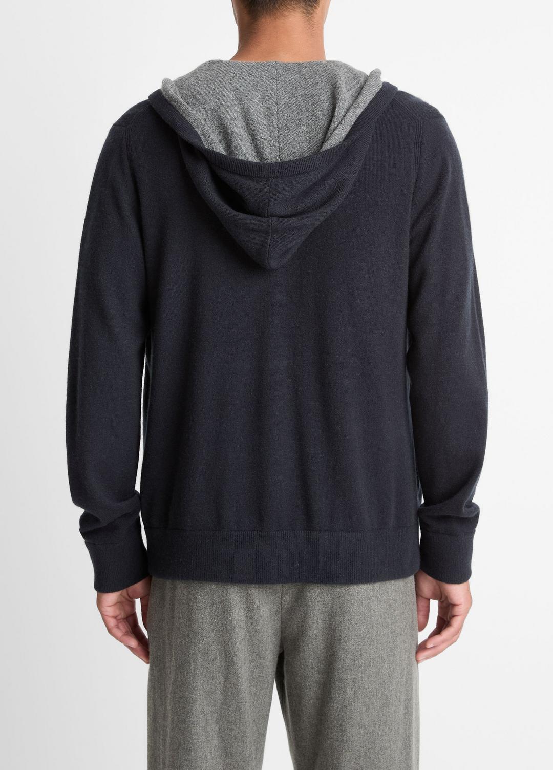 Cashmere Zip-Front Hoodie in Cashmere - COASTAL BLUE/MEDIUM HEATHER GREY
