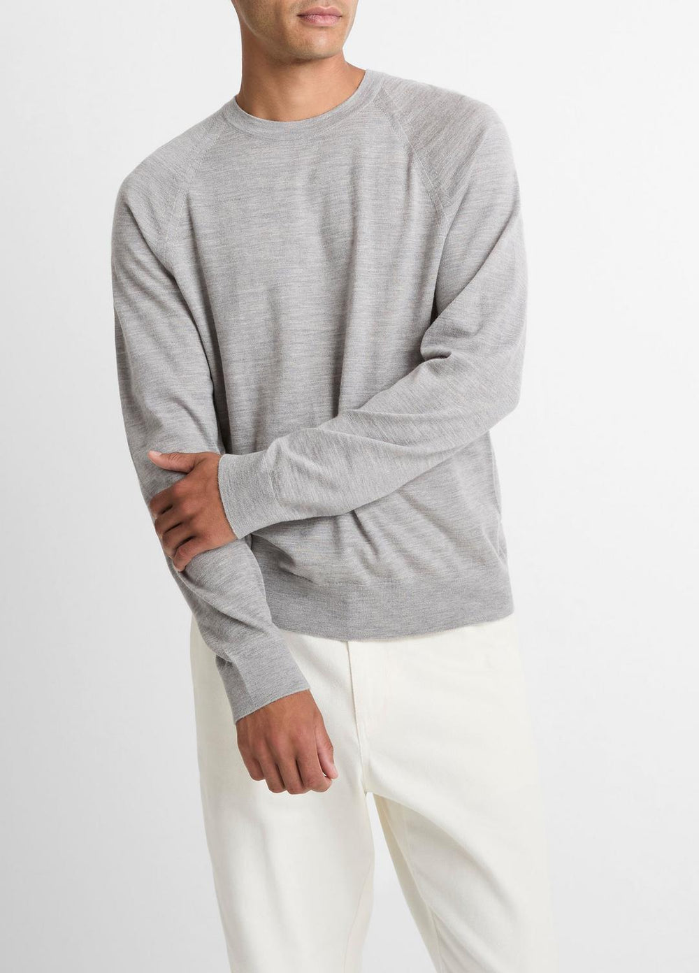 Featherweight Wool-Cashmere Crew Neck Sweater in Crew Neck - HEATHER GREY