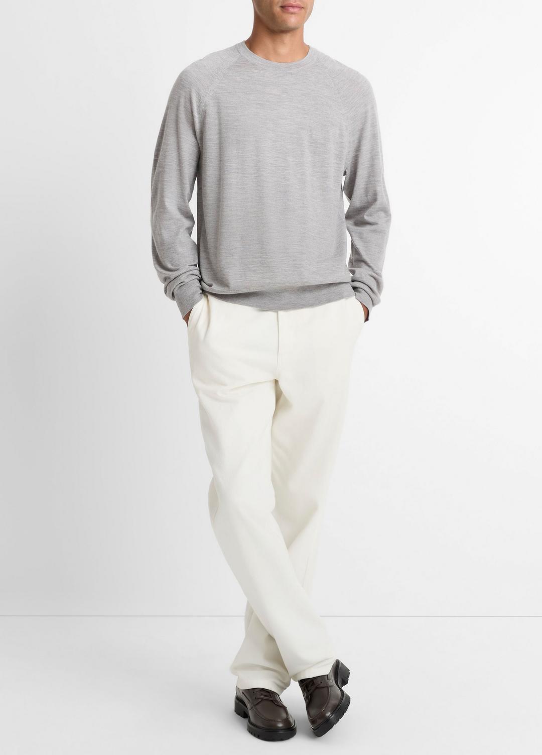 Featherweight Wool-Cashmere Crew Neck Sweater in Crew Neck - HEATHER GREY