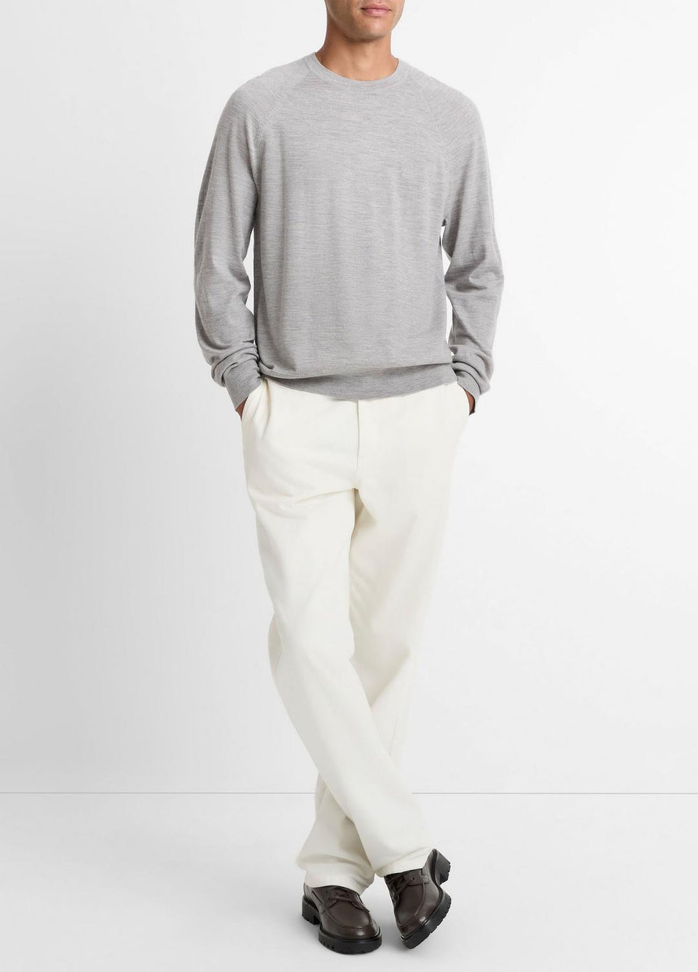 Featherweight Wool-Cashmere Crew Neck Sweater in Crew Neck - HEATHER GREY