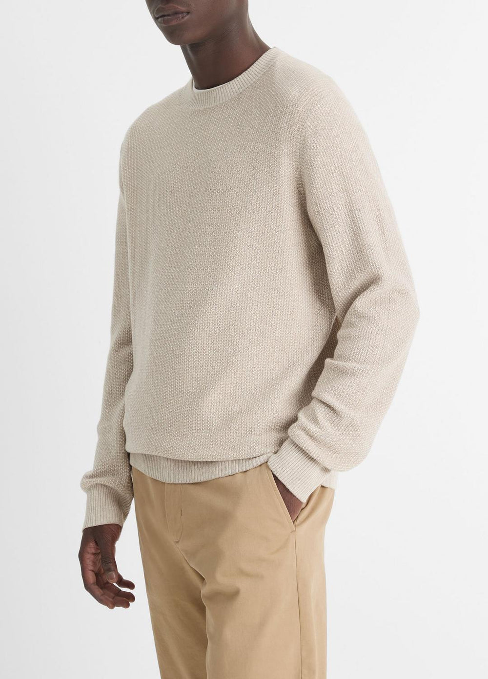 Geo-Jacquard Wool-Blend Crew Neck Sweater in Crew Neck - BRITISH KHAKI/CLASSIC CREAM