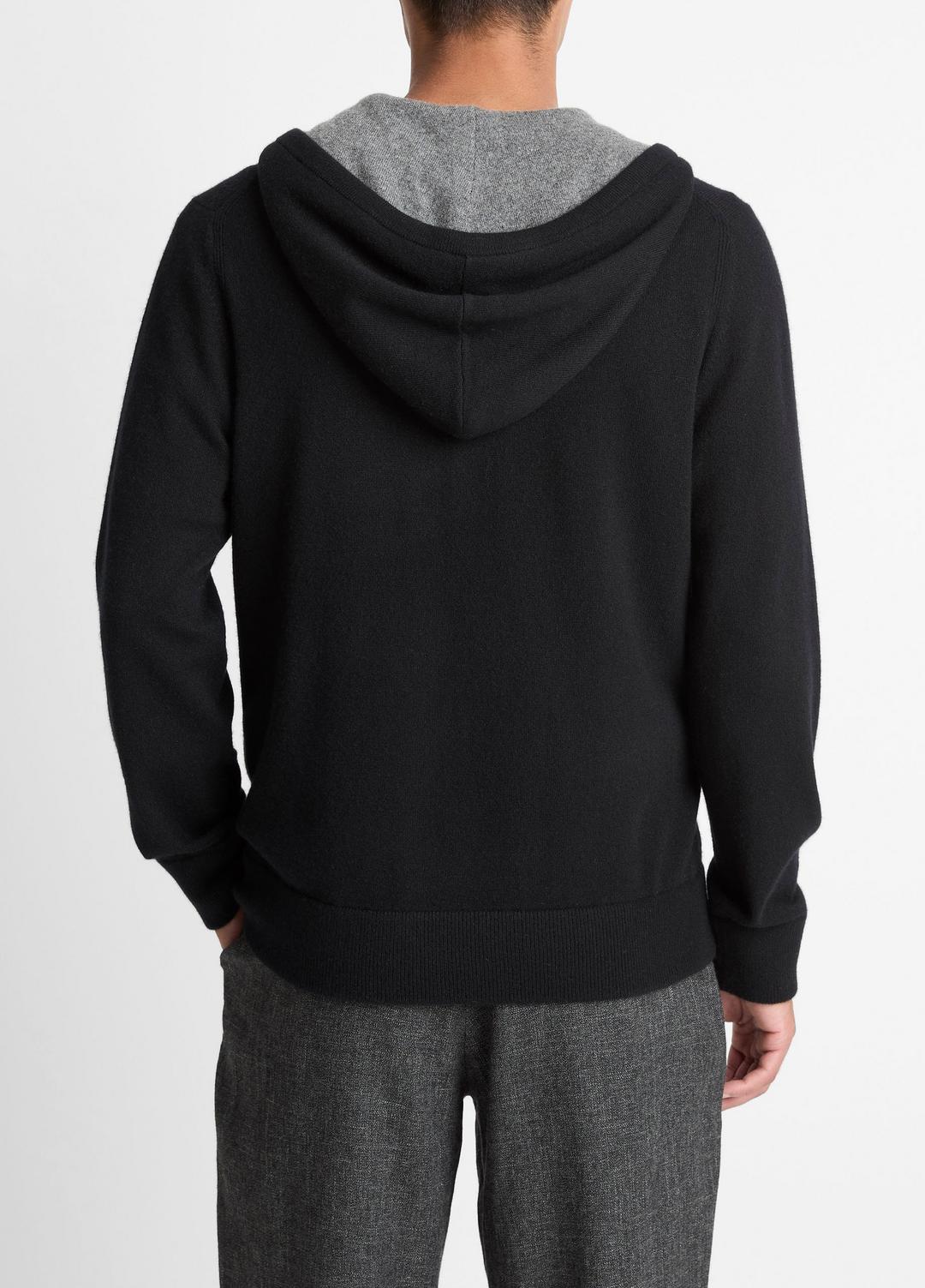 Cashmere Zip-Front Hoodie in Cashmere - BLACK/MEDIUM HEATHER GREY