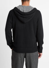 Cashmere Zip-Front Hoodie in Cashmere - BLACK/MEDIUM HEATHER GREY