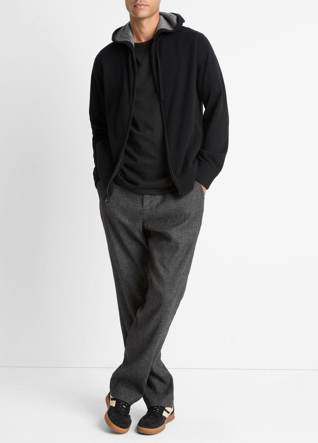 Cashmere Zip-Front Hoodie in Cashmere - BLACK/MEDIUM HEATHER GREY