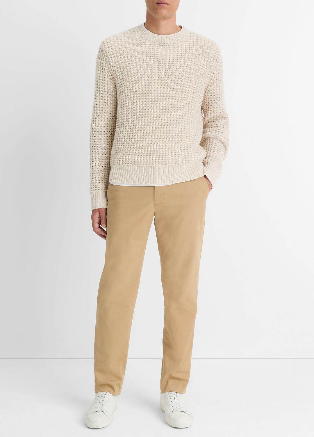 Macro-Waffle Crew Neck Sweater in Crew Neck - PEBBLE WHITE