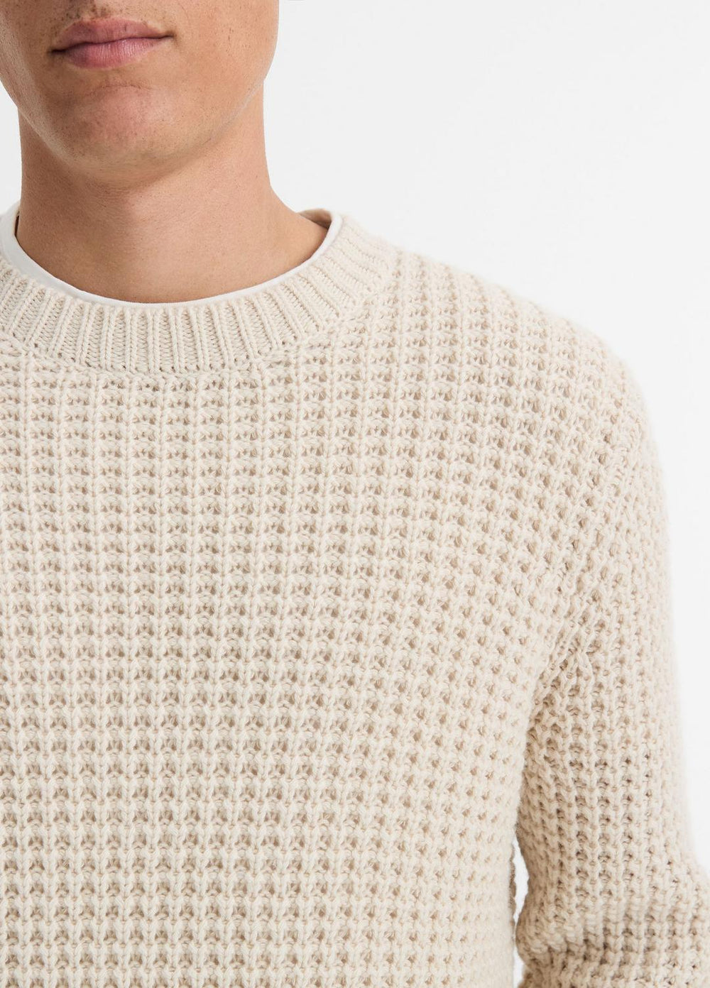Macro-Waffle Crew Neck Sweater in Crew Neck - PEBBLE WHITE