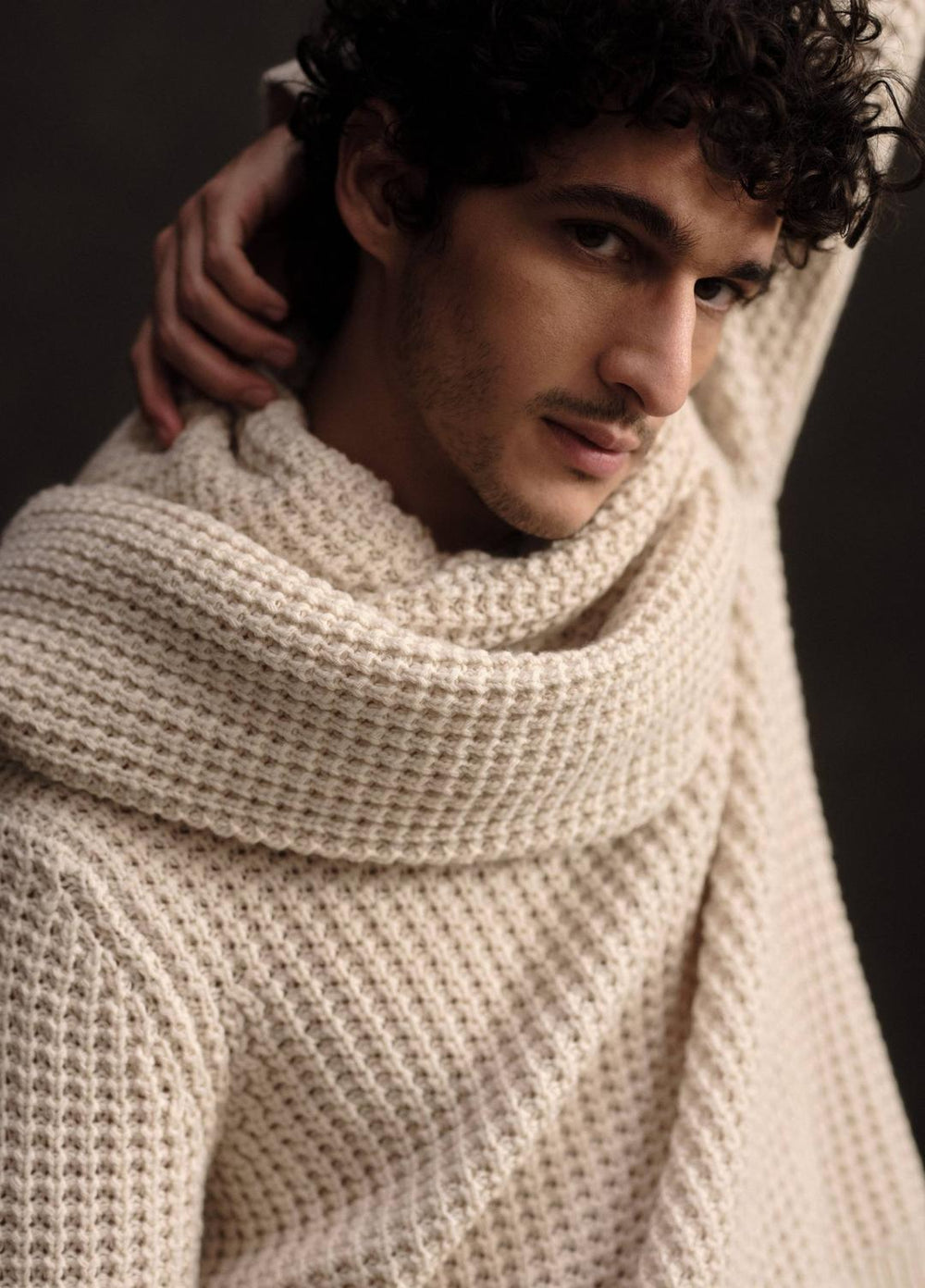 Macro-Waffle Crew Neck Sweater in Crew Neck - PEBBLE WHITE