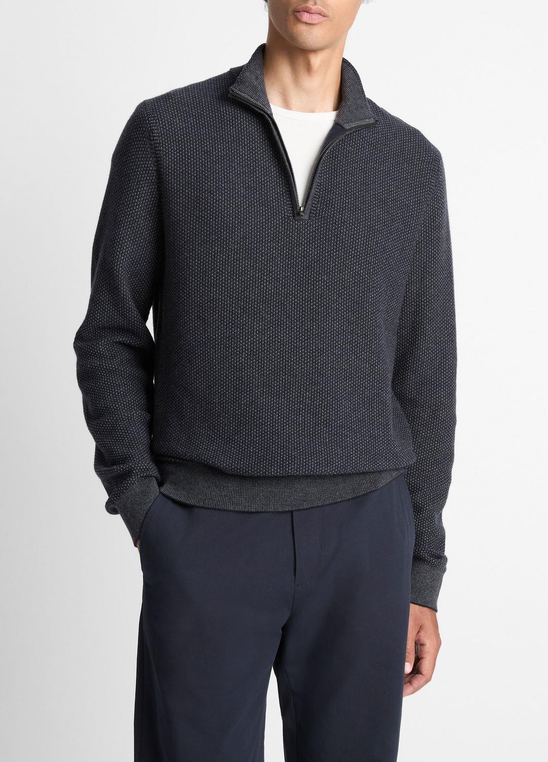 Geo-Jacquard Wool-Blend Quarter-Zip Sweater in Quarter Zip - COASTAL BLUE/MEDIUM HEATHER GREY
