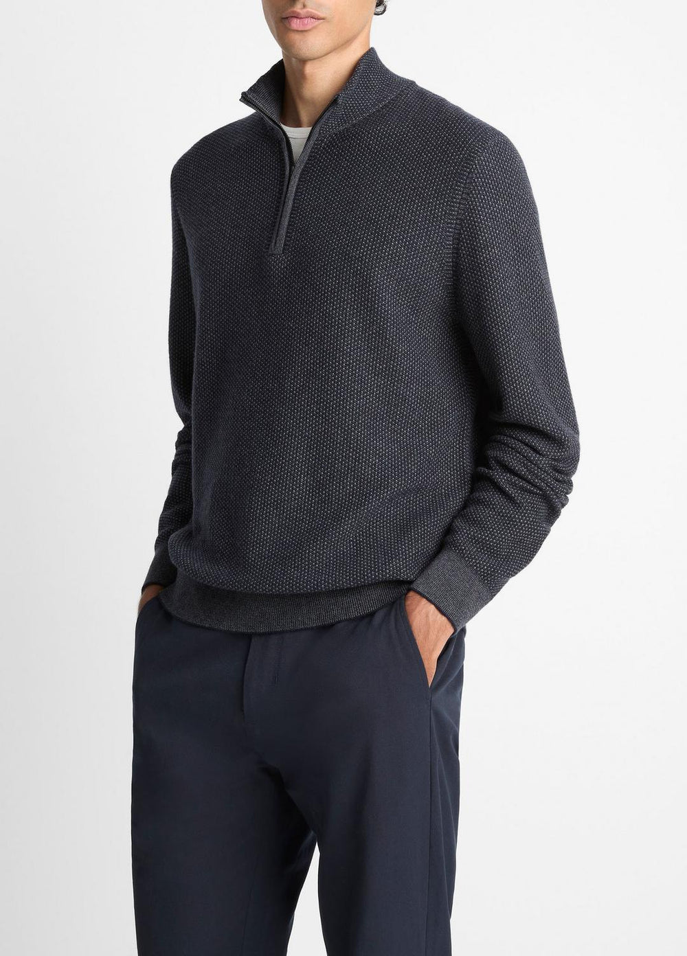 Geo-Jacquard Wool-Blend Quarter-Zip Sweater in Quarter Zip - COASTAL BLUE/MEDIUM HEATHER GREY
