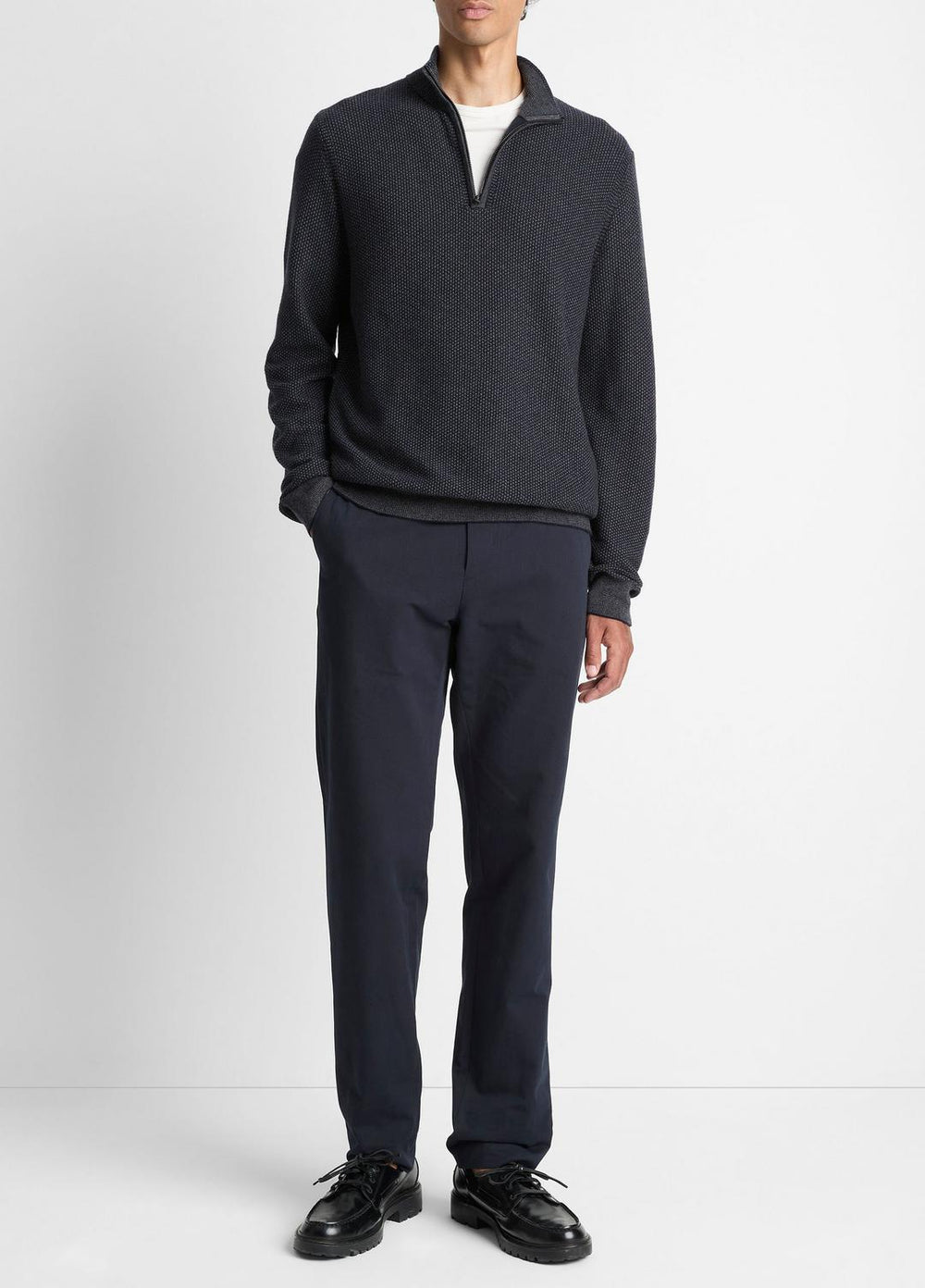 Geo-Jacquard Wool-Blend Quarter-Zip Sweater in Quarter Zip - COASTAL BLUE/MEDIUM HEATHER GREY