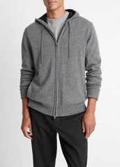 Cashmere Zip-Front Hoodie in Cashmere - MEDIUM HEATHER GREY/BLACK