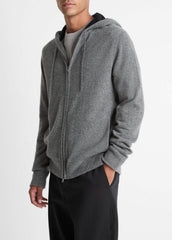 Cashmere Zip-Front Hoodie in Cashmere - MEDIUM HEATHER GREY/BLACK