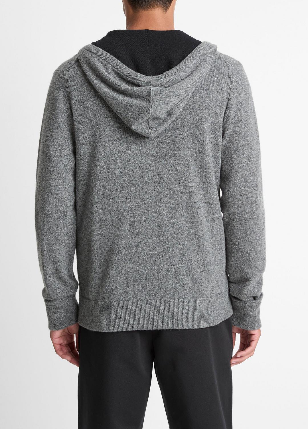 Cashmere Zip-Front Hoodie in Cashmere - MEDIUM HEATHER GREY/BLACK
