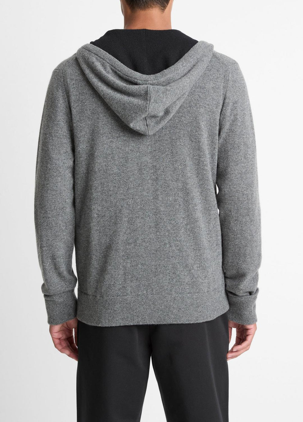 Cashmere Zip-Front Hoodie in Cashmere - MEDIUM HEATHER GREY/BLACK