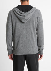 Cashmere Zip-Front Hoodie in Cashmere - MEDIUM HEATHER GREY/BLACK
