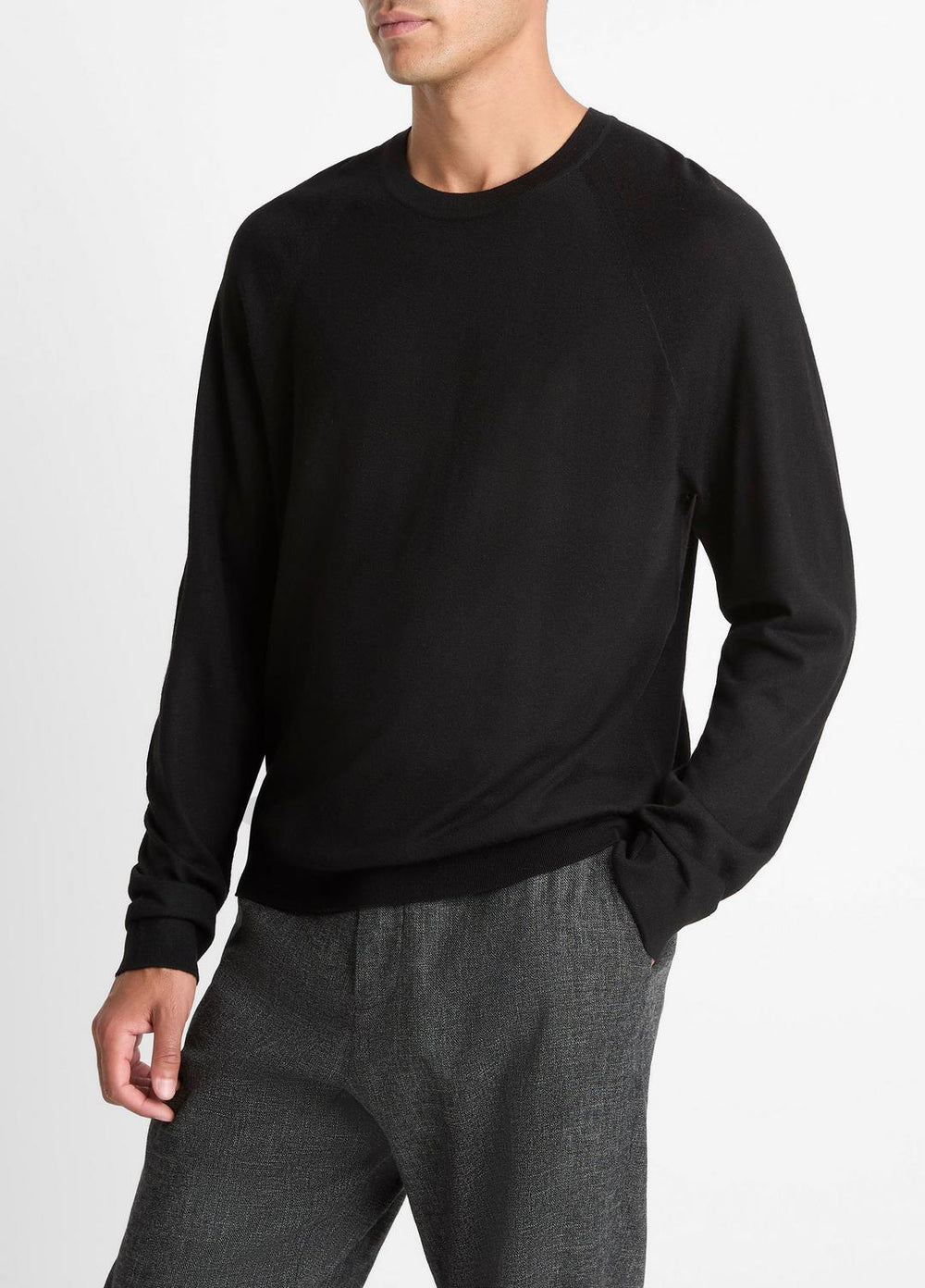 Featherweight Wool-Cashmere Crew Neck Sweater in Crew Neck - BLACK