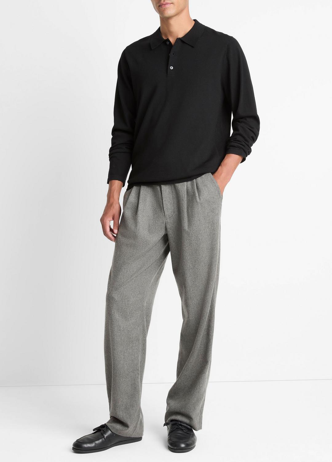 Wool Polo Sweater in Sweaters - BLACK