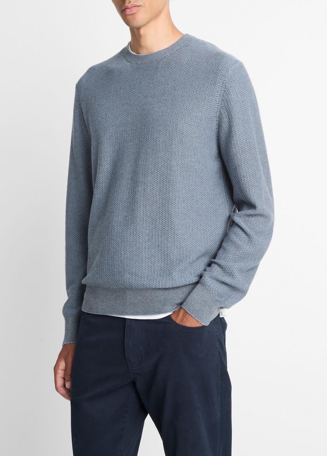 Geo-Jacquard Wool-Blend Crew Neck Sweater in Crew Neck - PARLOR BLUE/MEDIUM HEATHER GREY