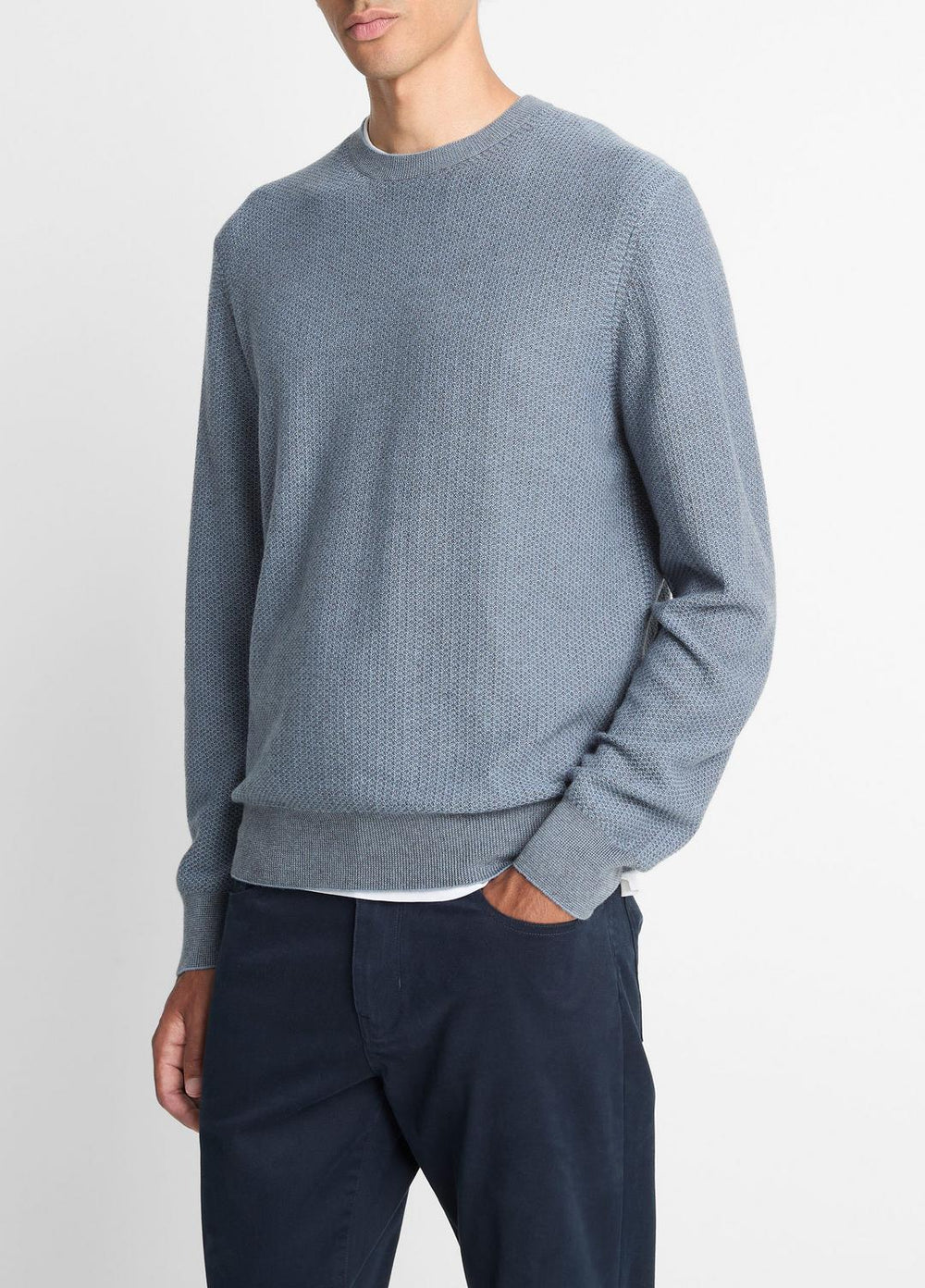 Geo-Jacquard Wool-Blend Crew Neck Sweater in Crew Neck - PARLOR BLUE/MEDIUM HEATHER GREY