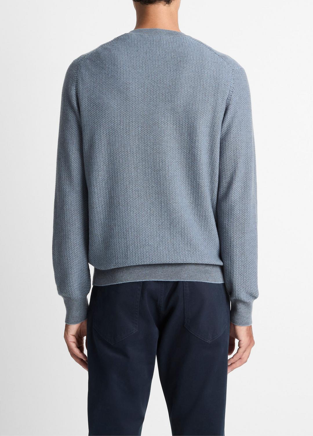 Geo-Jacquard Wool-Blend Crew Neck Sweater in Crew Neck - PARLOR BLUE/MEDIUM HEATHER GREY